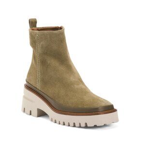 PONS QUINTANA Loden Green Made In Spain Suede Carmen Platform Booties